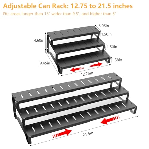 Attelite 3 Tier Expandable Can Rack Organizer for Pantry, Adjustable 13"-21" Metal Soda Can Organizer, Pantry Organization Canned Food Storage Holder for Kitchen Cabinet Countertop, Black 1Pack - My Kitchen Products