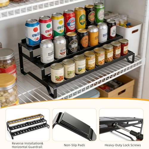 Attelite 3 Tier Expandable Can Rack Organizer for Pantry, Adjustable 13"-21" Metal Soda Can Organizer, Pantry Organization Canned Food Storage Holder for Kitchen Cabinet Countertop, Black 1Pack - My Kitchen Products