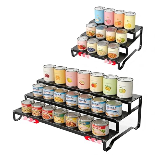 Attelite 3 Tier Expandable Can Rack Organizer for Pantry, Adjustable 13"-21" Metal Soda Can