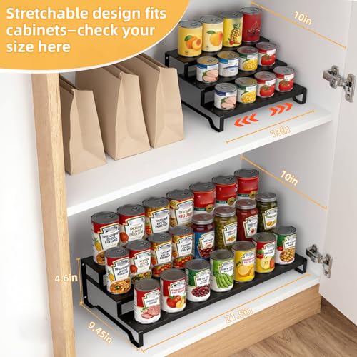 Attelite 3 Tier Expandable Can Rack Organizer for Pantry, Adjustable 13"-21" Metal Soda Can Organizer, Pantry Organization Canned Food Storage Holder for Kitchen Cabinet Countertop, Black 1Pack - My Kitchen Products