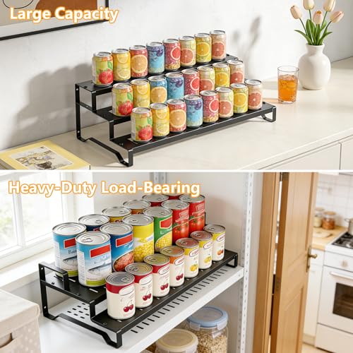 Attelite 3 Tier Expandable Can Rack Organizer for Pantry, Adjustable 13"-21" Metal Soda Can Organizer, Pantry Organization Canned Food Storage Holder for Kitchen Cabinet Countertop, Black 1Pack - My Kitchen Products