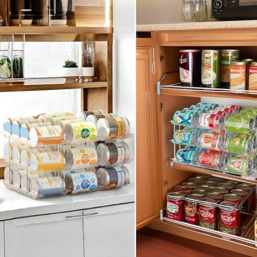 Attelite Can Organizer for Pantry, 3 Sets 2Tiers Can Storage Organizer Pantry, Soda Can Organizer for Fridge 24 Cans Rack Automatic Rolling Stackable Canned Food Organizer,Clear - My Kitchen Products