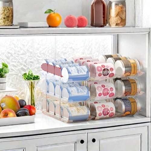 Attelite Can Organizer for Pantry, 3 Sets 2Tiers Can Storage Organizer Pantry, Soda Can Organizer for Fridge 24 Cans Rack Automatic Rolling Stackable Canned Food Organizer,Clear - My Kitchen Products
