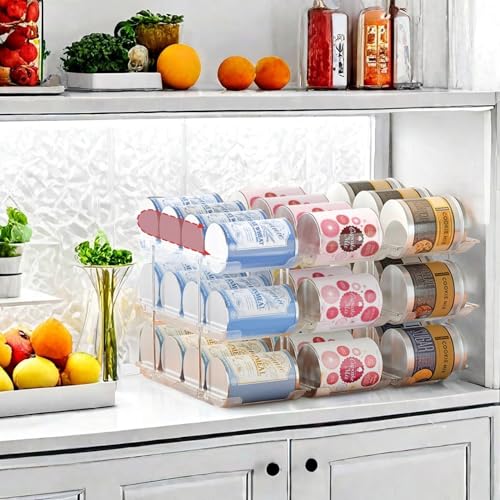 Attelite Can Organizer for Pantry, 3 Sets 3 Tiers Can Storage Organizer Pantry,Soda Can Organizer for Fridge 36 Cans Rack Automatic Rolling Stackable Canned Food Organizer,Clear - My Kitchen Products