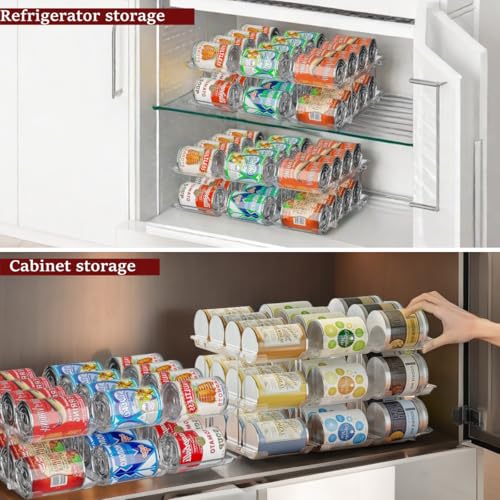 Attelite Can Organizer for Pantry, 3 Sets 3 Tiers Can Storage Organizer Pantry,Soda Can Organizer for Fridge 36 Cans Rack Automatic Rolling Stackable Canned Food Organizer,Clear - My Kitchen Products