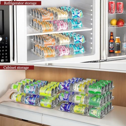 Attelite Can Organizer for Pantry, 3 Sets 4 Tiers Can Storage Organizer Pantry,Soda Can Organizer for Fridge 48 Cans Rack Automatic Rolling Stackable Canned Food Organizer,Clear - My Kitchen Products
