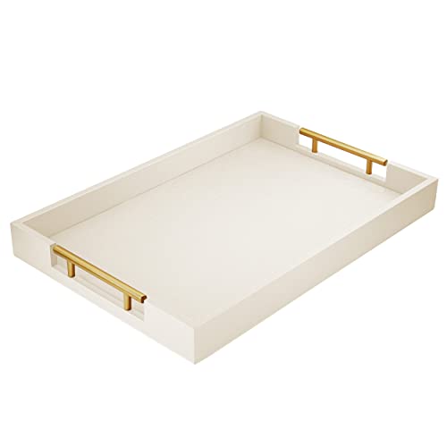 ATZYmolin 17" x 12" Wood Serving Tray with Gold Polished Metal
