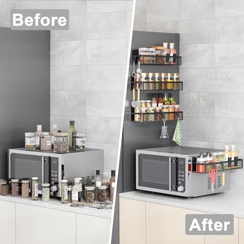 Aufworld Magnetic Spice Rack for Refrigerator, 4 Pack Magnetic Shelf, Fridge Magnet Organizer with Moveable 8 Hooks, Magnetic Fridge Shelf for Kitchen Organization and Storage (4 Pack) - My Kitchen Products