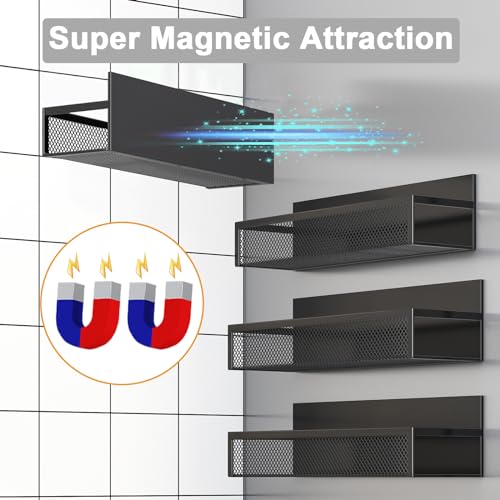Aufworld Magnetic Spice Rack for Refrigerator, 4 Pack Magnetic Shelf, Fridge Magnet Organizer with Moveable 8 Hooks, Magnetic Fridge Shelf for Kitchen Organization and Storage (4 Pack) - My Kitchen Products
