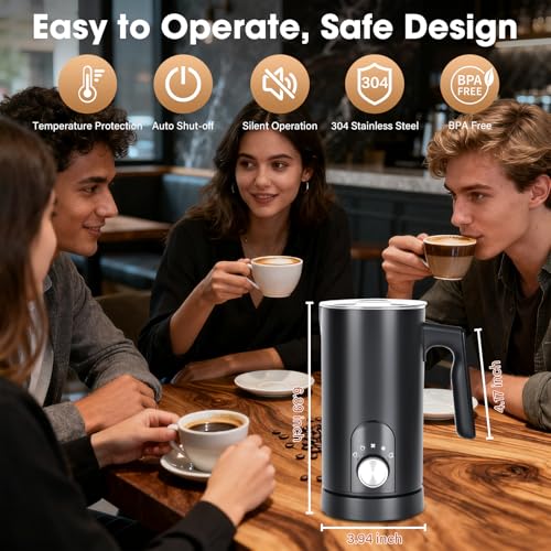 AUFXKOO 5-in-1 Milk Frother and Steamer,12oz/350ml Electric Milk Steamer,Automatic Cold and Hot Foam maker for Lattes,Coffee,Macchiato,Matcha,Non-stick Coating Interior.(Black） - My Kitchen Products