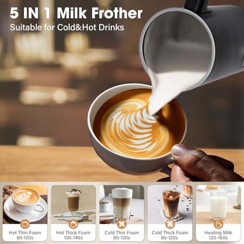 AUFXKOO 5-in-1 Milk Frother and Steamer,12oz/350ml Electric Milk Steamer,Automatic Cold and Hot Foam maker for Lattes,Coffee,Macchiato,Matcha,Non-stick Coating Interior.(Black） - My Kitchen Products