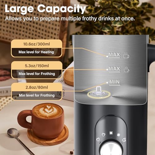 AUFXKOO 5-in-1 Milk Frother and Steamer,12oz/350ml Electric Milk Steamer,Automatic Cold and Hot Foam maker for Lattes,Coffee,Macchiato,Matcha,Non-stick Coating Interior.(Black） - My Kitchen Products