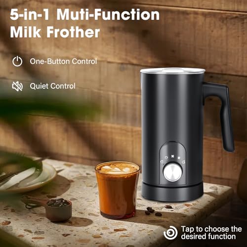 AUFXKOO 5-in-1 Milk Frother and Steamer,12oz/350ml Electric Milk Steamer,Automatic Cold and Hot Foam maker for Lattes,Coffee,Macchiato,Matcha,Non-stick Coating Interior.(Black） - My Kitchen Products
