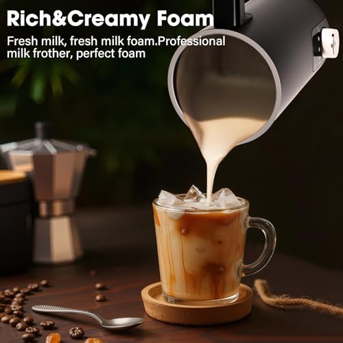 AUFXKOO 5-in-1 Milk Frother and Steamer,12oz/350ml Electric Milk Steamer,Automatic Cold and Hot Foam maker for Lattes,Coffee,Macchiato,Matcha,Non-stick Coating Interior.(Black） - My Kitchen Products
