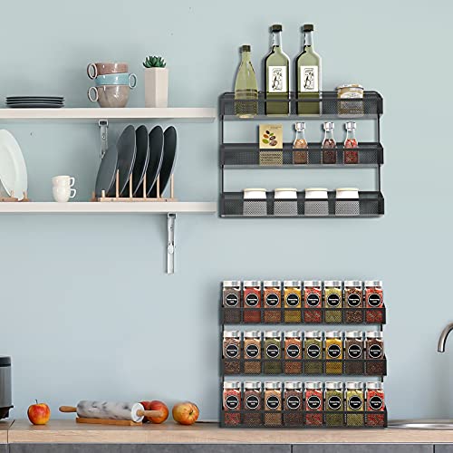 AULEDIO 2 Pack Spice Rack Organizer, 3 Tier Counter-top Stand or Wall Mounted Storage Rack Hanging Shelf for Kitchen Cabinet, Cupboard, Pantry Door Bathroom Shower Cosmetic (Black) - My Kitchen Products