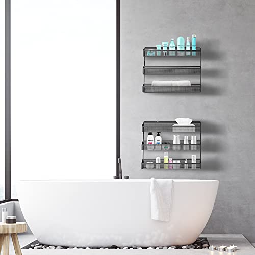 AULEDIO 2 Pack Spice Rack Organizer, 3 Tier Counter-top Stand or Wall Mounted Storage Rack Hanging Shelf for Kitchen Cabinet, Cupboard, Pantry Door Bathroom Shower Cosmetic (Black) - My Kitchen Products