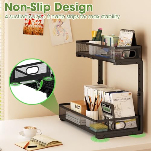 AURIKAR Under Sink Organizer 2-Pack, Metal 2-Tier Pull-Out Cabinet Shelf with Slide-Out Mesh Drawers, Height Adjustable, Space-Saving Under Sink Storage Racks for Kitchen, Bathroom, Laundry Room - My Kitchen Products