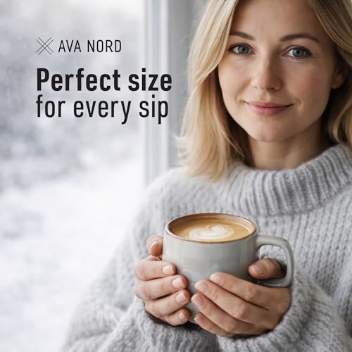 Ava Nord Ceramic Coffee Mugs Set of 4 | 12 oz Stoneware Coffee Cups | Lead-Free, Non-Toxic | Microwave and Dishwasher Safe | Comfortable Handle | Aesthetic Nordic Design for Tea and Latte | Sage Ash - My Kitchen Products