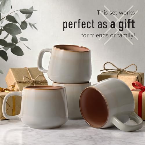 Ava Nord Ceramic Coffee Mugs Set of 4 | 12 oz Stoneware Coffee Cups | Lead-Free, Non-Toxic | Microwave and Dishwasher Safe | Comfortable Handle | Aesthetic Nordic Design for Tea and Latte | Sage Ash - My Kitchen Products