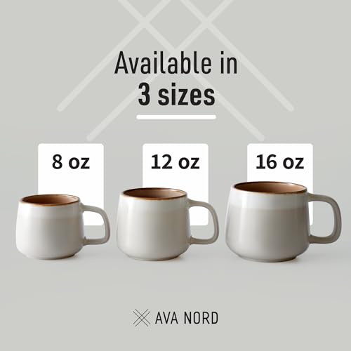 Ava Nord Ceramic Coffee Mugs Set of 4 | 12 oz Stoneware Coffee Cups | Lead-Free, Non-Toxic | Microwave and Dishwasher Safe | Comfortable Handle | Aesthetic Nordic Design for Tea and Latte | Sage Ash - My Kitchen Products
