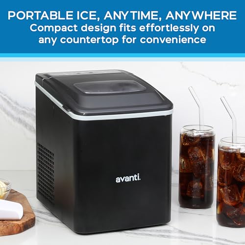 Avanti Ice Maker Mighty Ice Countertop Design Makes 26 Pounds of Bullet-Shaped Ice Cubes in 24 Hours, Digital Touch Controls and Self Cleaning Function, Includes Scoop, Black - My Kitchen Products