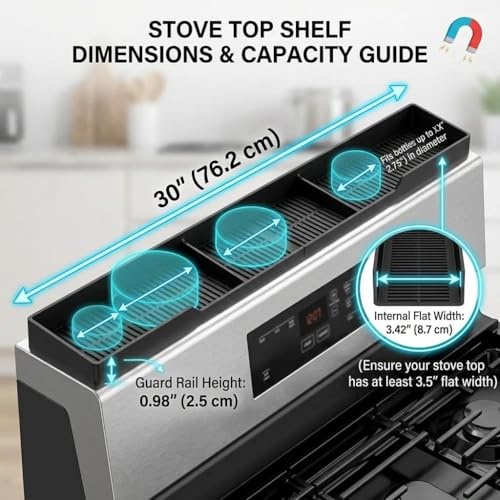 AWOKE Stove Top Shelf 30 Inch - Silicone Material Magnetic Shelf for Stove - 3 Functional Partitions Kitchen Spice Rack Organizer-Black,Kitchen Gadgets Storage Organization - My Kitchen Products