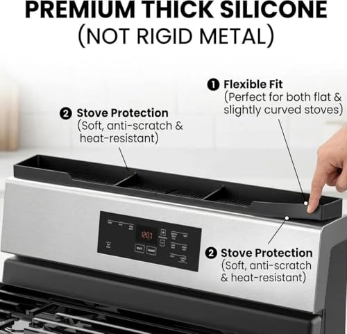 AWOKE Stove Top Shelf 30 Inch - Silicone Material Magnetic Shelf for Stove - 3 Functional Partitions Kitchen Spice Rack Organizer-Black,Kitchen Gadgets Storage Organization - My Kitchen Products