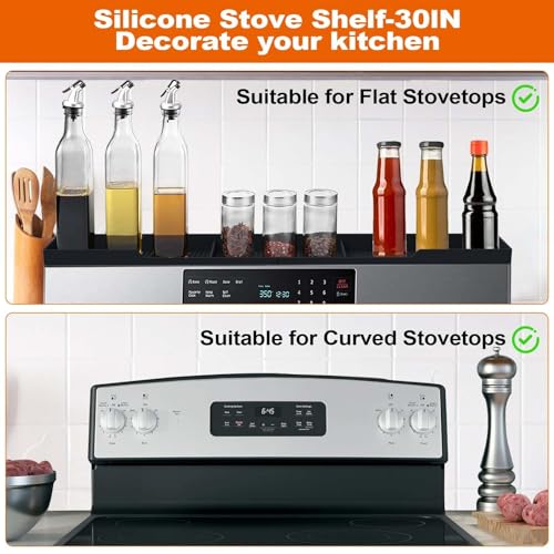 AWOKE Stove Top Shelf 30 Inch - Silicone Material Magnetic Shelf for Stove - 3 Functional Partitions Kitchen Spice Rack Organizer-Black,Kitchen Gadgets Storage Organization - My Kitchen Products