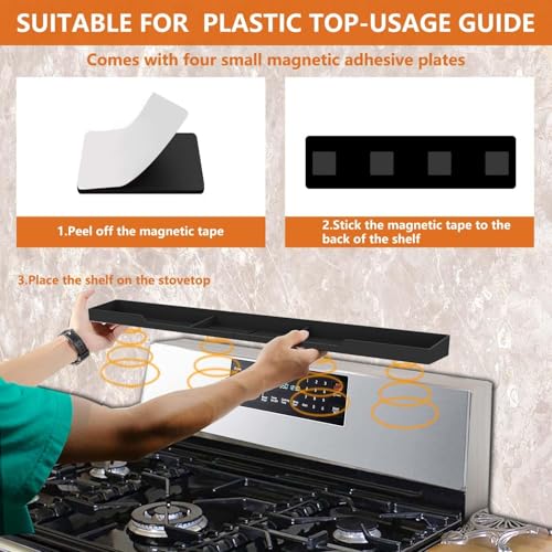 AWOKE Stove Top Shelf 30 Inch - Silicone Material Magnetic Shelf for Stove - 3 Functional Partitions Kitchen Spice Rack Organizer-Black,Kitchen Gadgets Storage Organization - My Kitchen Products