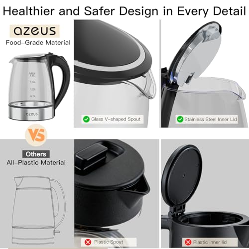 AZEUS Electric Kettle 1500W Tea Kettle, 1.8L Large Capacity with Auto Shut-Off and Boil-Dry Protection, BPA-Free - My Kitchen Products