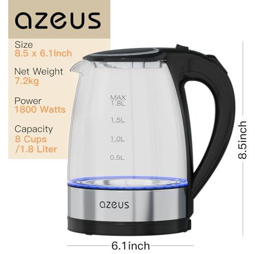 AZEUS Electric Kettle 1500W Tea Kettle, 1.8L Large Capacity with Auto Shut-Off and Boil-Dry Protection, BPA-Free - My Kitchen Products