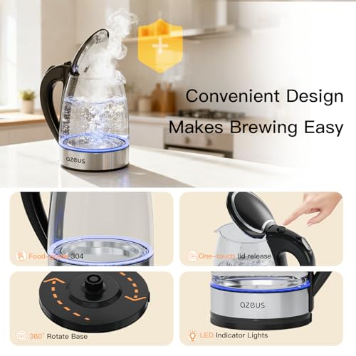 AZEUS Electric Kettle 1500W Tea Kettle, 1.8L Large Capacity with Auto Shut-Off and Boil-Dry Protection, BPA-Free - My Kitchen Products
