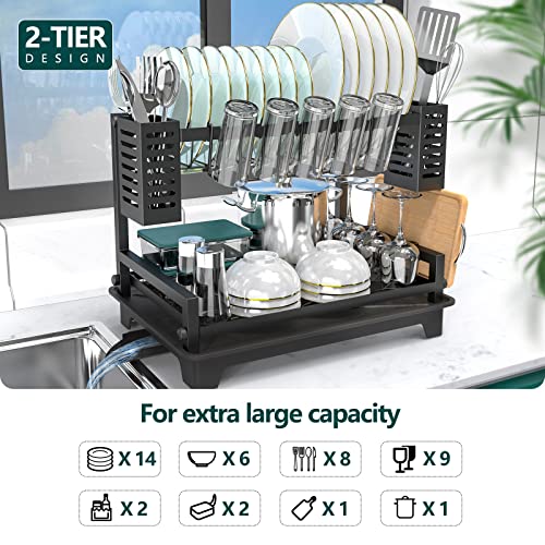 B-Land Dish Drying Rack: 2 Tier Dish Racks for Kitchen Counter and Sink - Large Dish Drying Rack with Drainboard & Utensil Holders - Stainless Steel Dish Drainers Kitchen Organization and Storage - My Kitchen Products