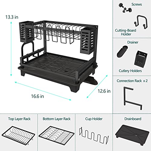 B-Land Dish Drying Rack: 2 Tier Dish Racks for Kitchen Counter and Sink - Large Dish Drying Rack with Drainboard & Utensil Holders - Stainless Steel Dish Drainers Kitchen Organization and Storage - My Kitchen Products