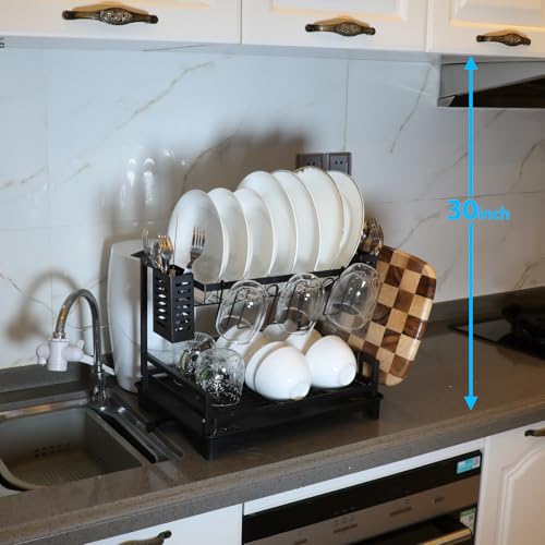 B-Land Dish Drying Rack: 2 Tier Dish Racks for Kitchen Counter and Sink - Large Dish Drying Rack with Drainboard & Utensil Holders - Stainless Steel Dish Drainers Kitchen Organization and Storage - My Kitchen Products