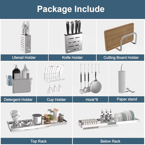 Babosas Over The Sink Dish Drying Rack,3 Tier Adjustable Length (25.5'' to 37.4'') Full Stainless Steel Large Storage Kitchen Dish Rack,For Kitchen Counter Expandable Multifunctional Organizers,Silver - My Kitchen Products