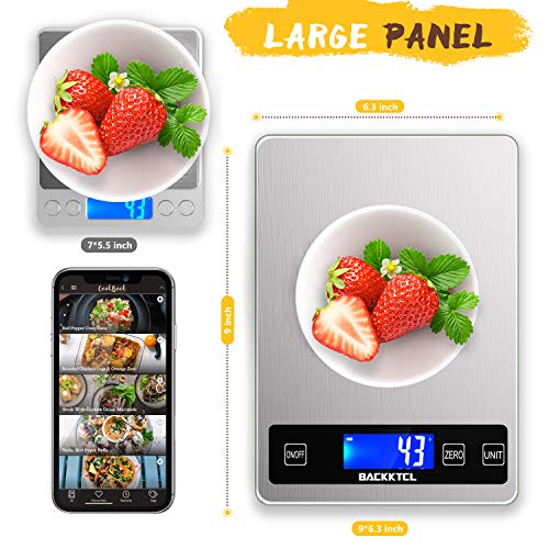 BACK KTCL''Cooking Master' 22lb Digital Kitchen Scale,Food Scale Measures in Grams and Ounces for Weight Cooking Baking,1g/0.1oz Precise Graduation,Stainless Steel and Tempered Glass - My Kitchen Products