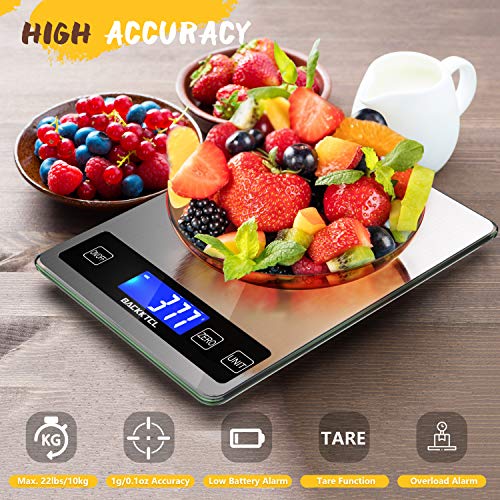 BACK KTCL''Cooking Master' 22lb Digital Kitchen Scale,Food Scale Measures in Grams and Ounces for Weight Cooking Baking,1g/0.1oz Precise Graduation,Stainless Steel and Tempered Glass - My Kitchen Products