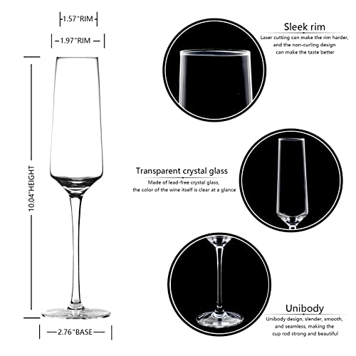 BACLIFE Champagne Flutes - Hand Blown Elegant Champagne Glasses Set of 6 - Unique Gift for Father's Day, Birthday, Wedding - Ideal for Wine Tasting, Daily Use - 7.5 oz, Clear - My Kitchen Products