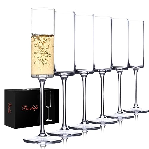 BACLIFE Crystal Champagne Flutes Set of 6, Hand Blown Champagne Glasses With Long