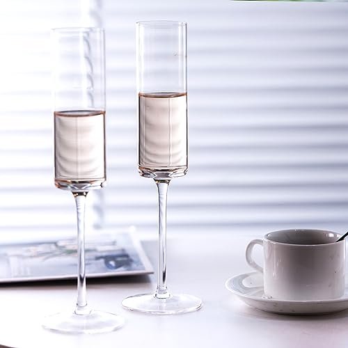 BACLIFE Crystal Champagne Flutes Set of 6 - Hand Blown Champagne Glasses With Long Stem - 6.5 oz Elegant Sparkling Wine Stemware - Unique Gift for Father's Day,Birthday,Wedding - Clear - My Kitchen Products