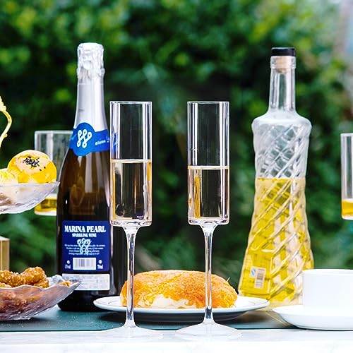 BACLIFE Crystal Champagne Flutes Set of 6 - Hand Blown Champagne Glasses With Long Stem - 6.5 oz Elegant Sparkling Wine Stemware - Unique Gift for Father's Day,Birthday,Wedding - Clear - My Kitchen Products