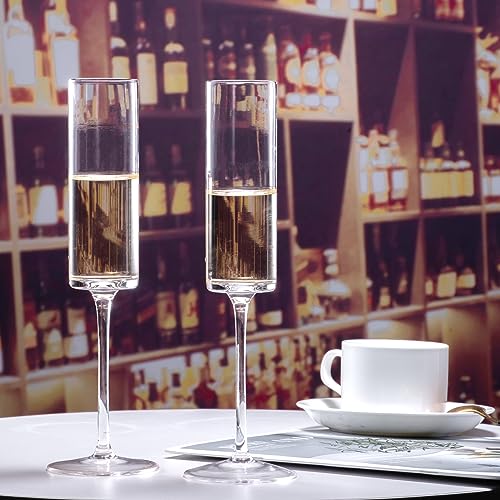 BACLIFE Crystal Champagne Flutes Set of 6 - Hand Blown Champagne Glasses With Long Stem - 6.5 oz Elegant Sparkling Wine Stemware - Unique Gift for Father's Day,Birthday,Wedding - Clear - My Kitchen Products