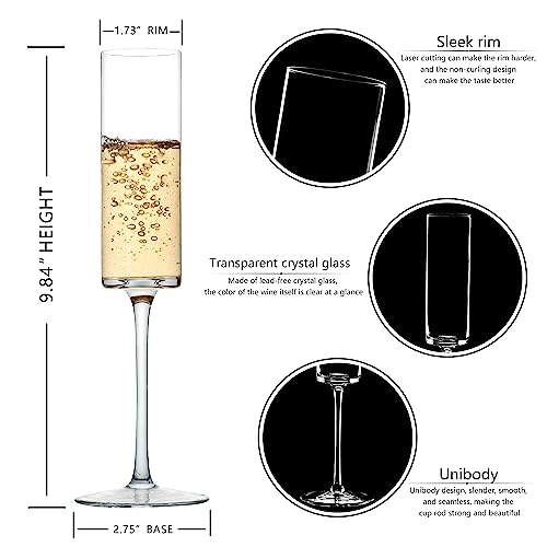 BACLIFE Crystal Champagne Flutes Set of 6 - Hand Blown Champagne Glasses With Long Stem - 6.5 oz Elegant Sparkling Wine Stemware - Unique Gift for Father's Day,Birthday,Wedding - Clear - My Kitchen Products