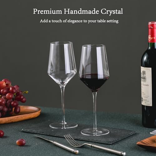 BACLIFE Hand Blown Red Wine Glasses Set of 4 – 15 oz Premium Crystal Wine Glasses With Long Stem – Unique Gift for Father's Day, Birthday, Wedding, Daily Use - My Kitchen Products