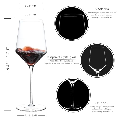 BACLIFE Hand Blown Red Wine Glasses Set of 4 – 15 oz Premium Crystal Wine Glasses With Long Stem – Unique Gift for Father's Day, Birthday, Wedding, Daily Use - My Kitchen Products
