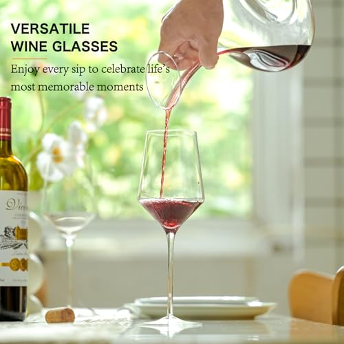 BACLIFE Hand Blown Red Wine Glasses Set of 4 – 15 oz Premium Crystal Wine Glasses With Long Stem – Unique Gift for Father's Day, Birthday, Wedding, Daily Use - My Kitchen Products