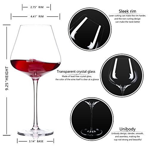 BACLIFE Hand Blown Red Wine Glasses Set of 4 – 23 oz Burgundy Wine Glasses With Long Stem – Large Premium Crystal Wine Glass – Unique Gift for Wedding, Anniversary, Father’s Day – Clear - My Kitchen Products