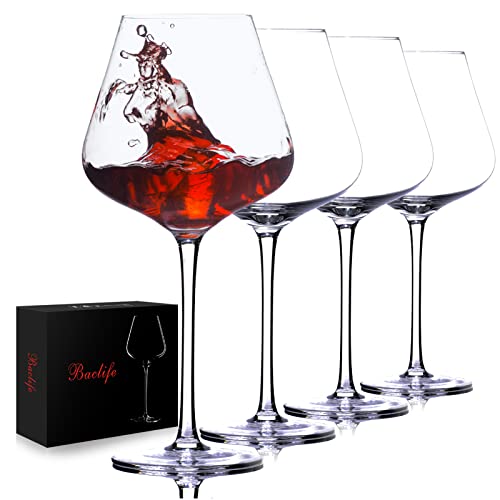 BACLIFE Hand Blown Red Wine Glasses Set of 4, 23 oz Burgundy Wine Glasses With Long Stem, Large Premium Crystal Wine