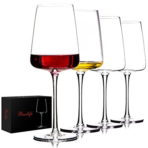 BACLIFE Hand Blown Red Wine Glasses Set of 4, Premium Crystal Wine Glasses With Long Stem,19 oz, Unique Gift for Father's